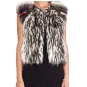 Cynthia Vincent Raglan Embellished Faux Fur Vest